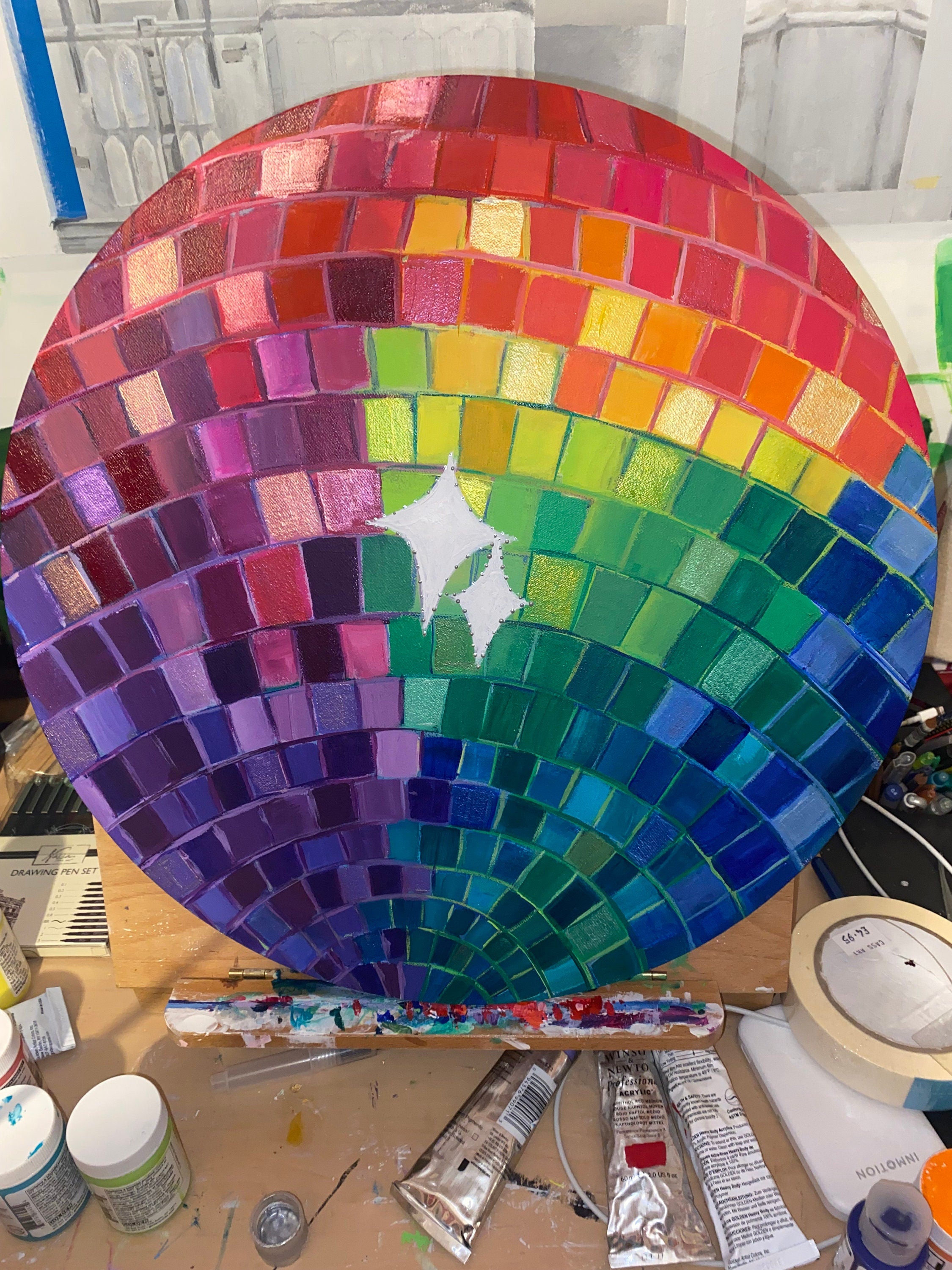 Mirrorball, original disco ball painting.