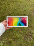 Rainbow tray, colourful resin coated tray.