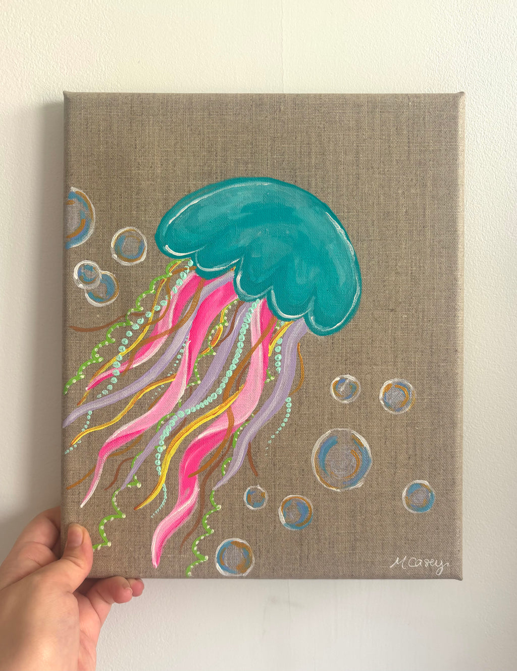 ‘Go with the flow’, acrylic jellyfish painting.