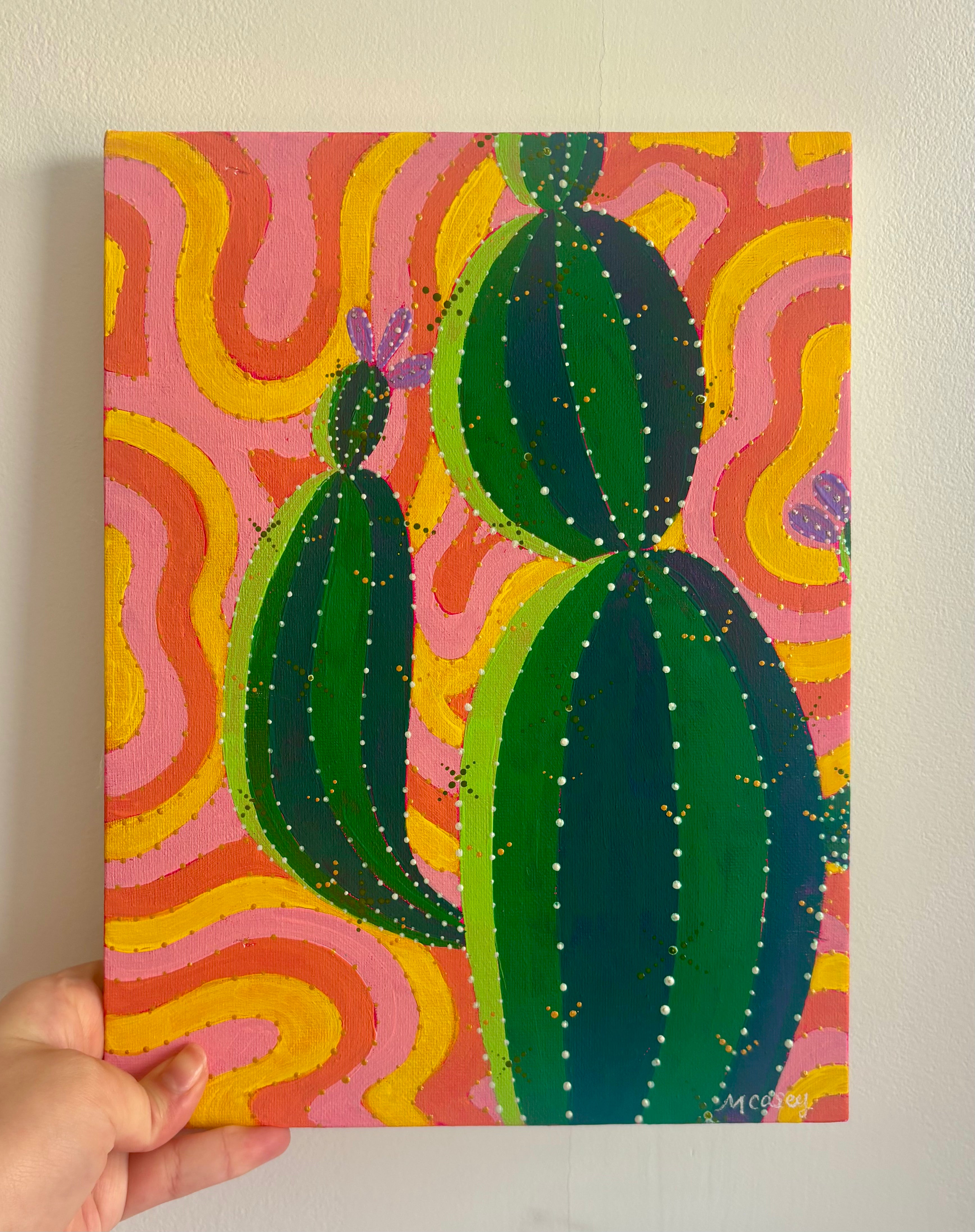 Colourful cactus, acrylic painting.