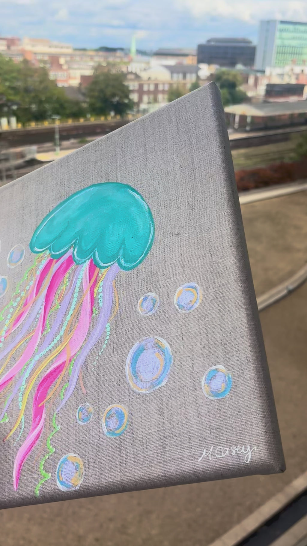 ‘Go with the flow’, acrylic jellyfish painting.